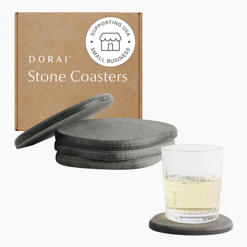 Dorai Dorai Home Stone Coaster Set  4 Absorbent Diatomite Coasters for Instant Drying Modern Design Slate Stone 