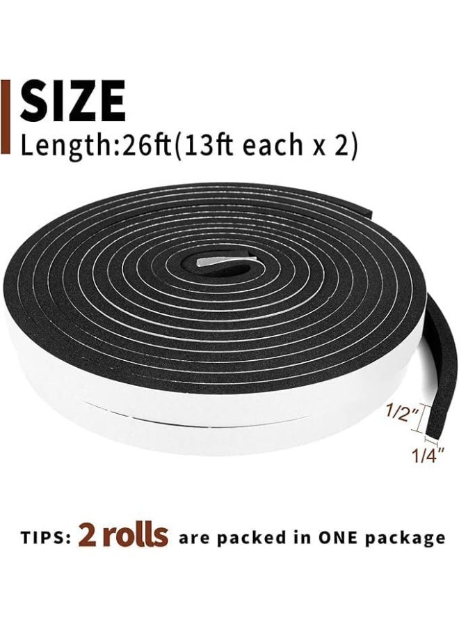 Bluejw 2 Rolls Sealstrip,Weather Stripping,Doorseal with Adhesive,Long 1/2 In Wide X 1/4 In Thick, Neoprene Weather Stripping High Density Foam Tape for Doors and Windows Insulation(2 X 13 Ft Each) - Image 5