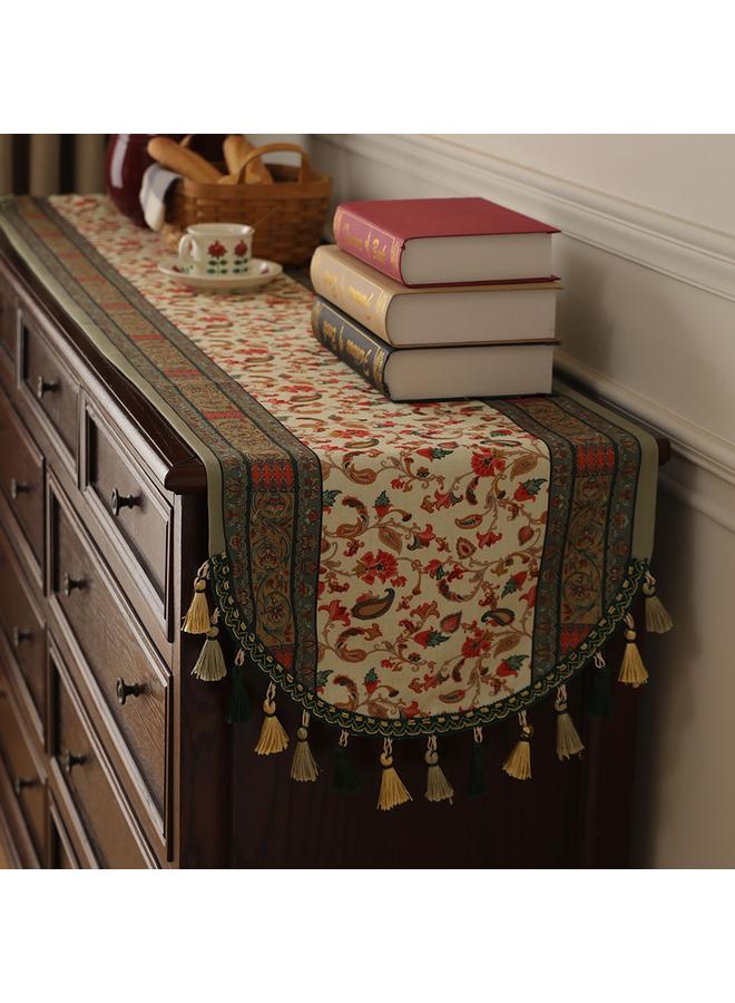 Bluejw Table Runner Tea Flag Cloth Vintage High-end Fabric Decorative Tassel Home Living Room Dining Table Atmosphere Long Tea Table Tea Mat - Image 1