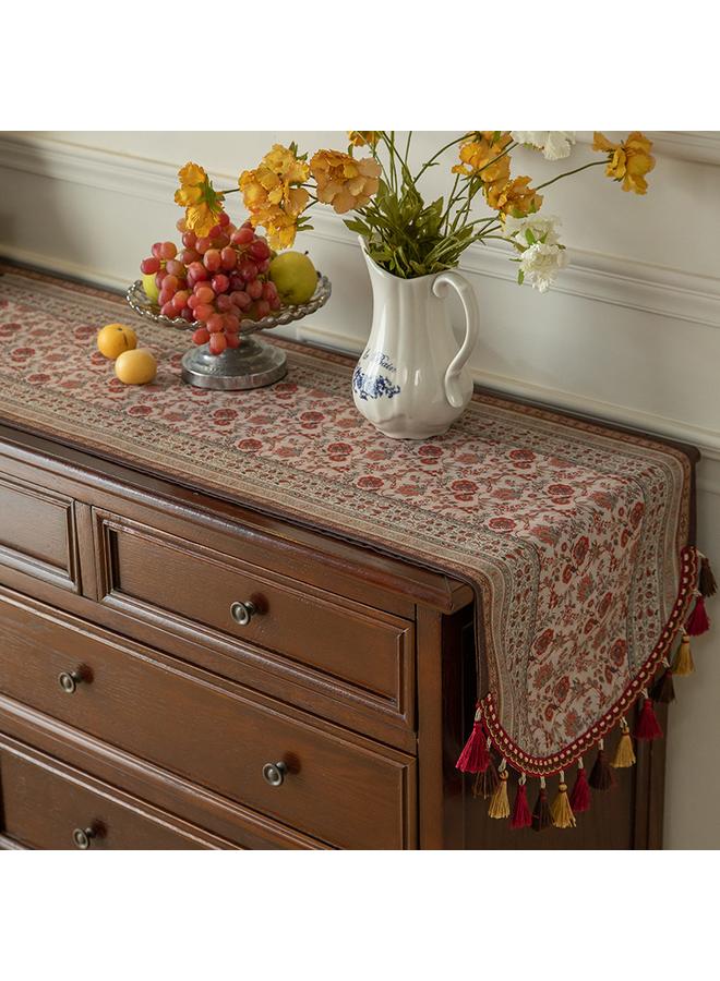 Bluejw Table Runner Tea Flag Cloth Vintage High-end Fabric Decorative Tassel Home Living Room Dining Table Atmosphere Long Tea Table Tea Mat - Image 2