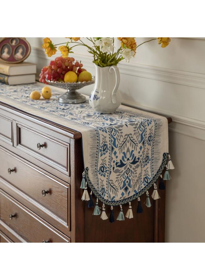 Bluejw Table Runner Tea Flag Cloth Vintage High-end Fabric Decorative Tassel Home Living Room Dining Table Atmosphere Long Tea Table Tea Mat - Image 3