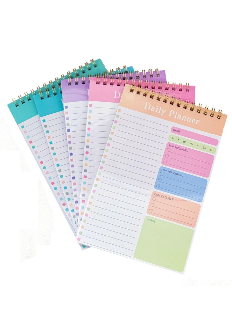Generic 5 Pack Daily Planner Spiral Notebook - A5 Size with Clear Cover, To Do List Notepad 30 Sheets for Office Student Planning  - Image 1