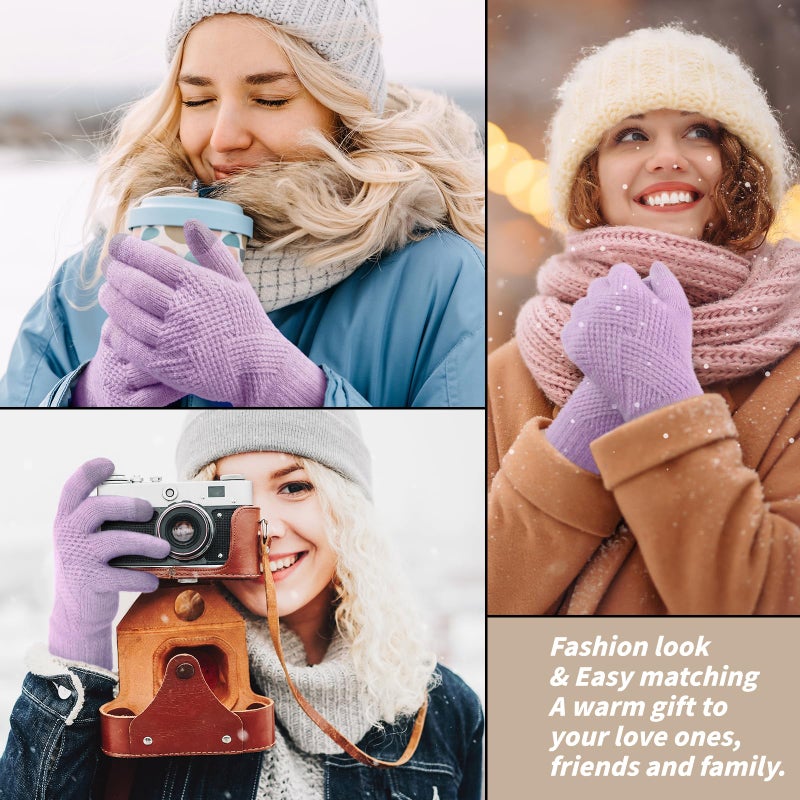 TOBEHIGHER Winter Gloves - Gloves for Women Cold Weather, Touch Screen Winter Gloves Women Warm Alpaca Fleece Knit Gloves Purple - Image 2