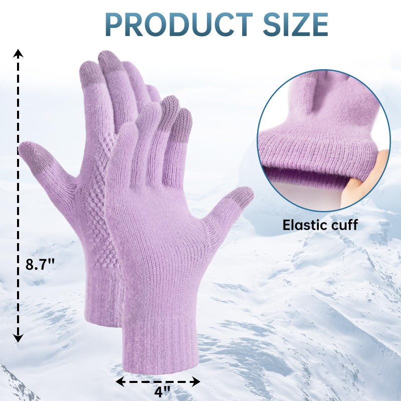 TOBEHIGHER Winter Gloves - Gloves for Women Cold Weather, Touch Screen Winter Gloves Women Warm Alpaca Fleece Knit Gloves Purple - Image 3