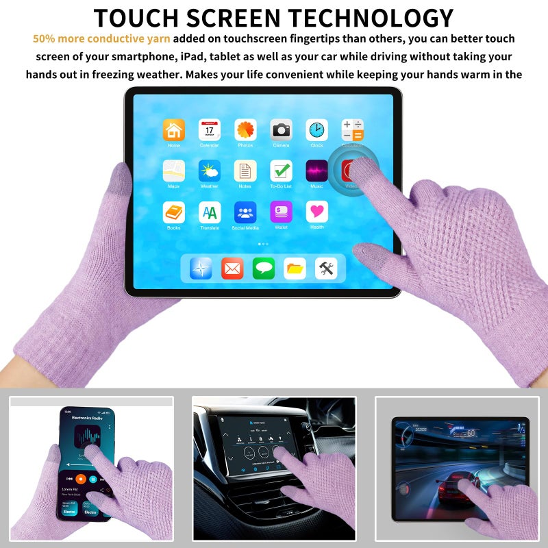 TOBEHIGHER Winter Gloves - Gloves for Women Cold Weather, Touch Screen Winter Gloves Women Warm Alpaca Fleece Knit Gloves Purple - Image 4