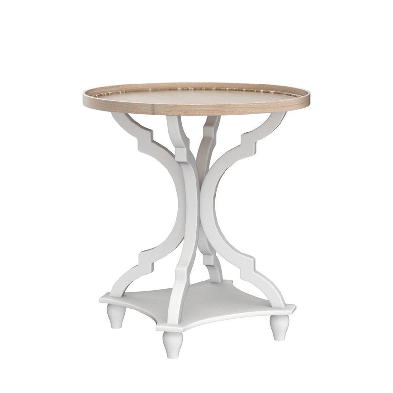 Wnutrees Farmhouse Round Accent End Table, Rustic Side Table Nightstands for Living Room, Wood Tray Top, Handcrafted Finish, Set of 2, White - Image 4