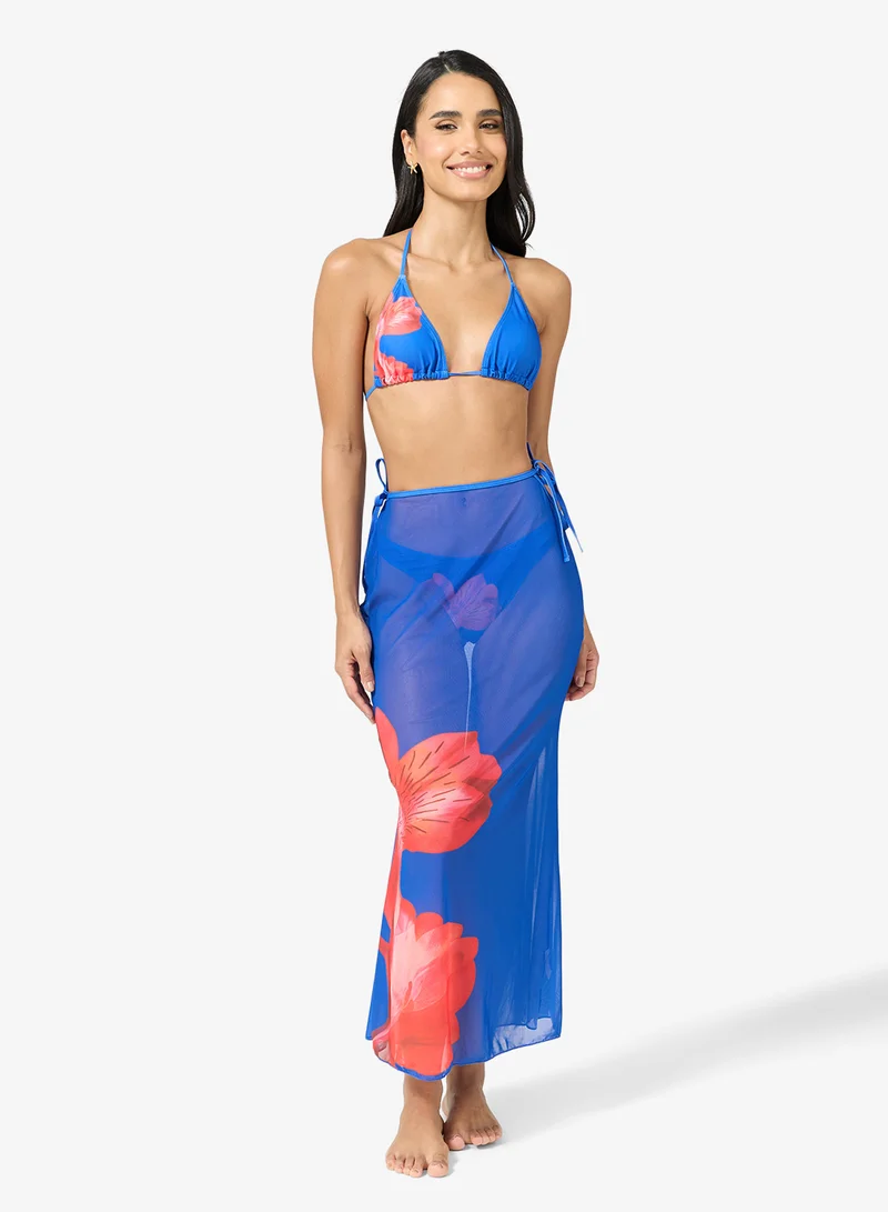 Ginger 3 PC Floral Bikini with Cover Up Skirt