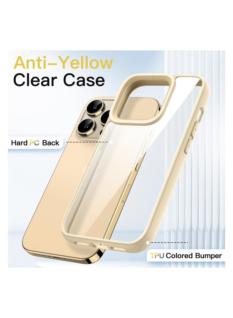 Case for iPhone 15 Pro max, Shockproof Phone Bumper Cover, Solid Color Matte TPU Frame, Anti-Scratch Clear Back(beige) - Image 4