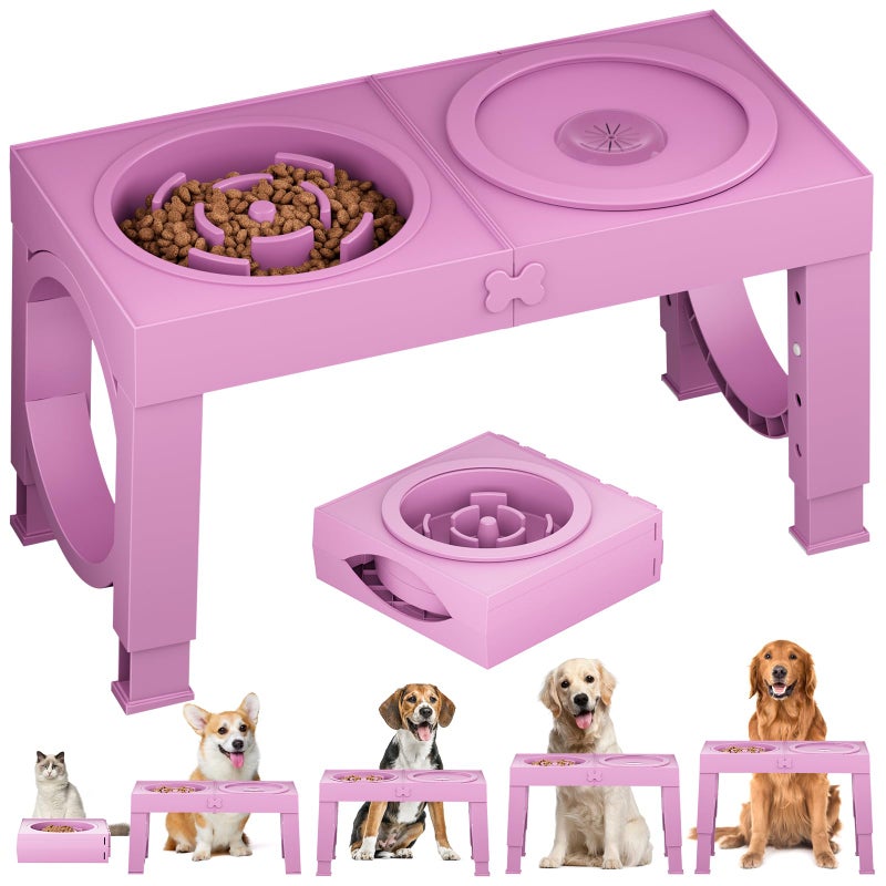 XIAZ Elevated Dog Bowls Large Breed Raised Dogs Bowl Stand Large/Medium Sized Dog Slow Feeder Dogs Bowls Food Water Stands 5 Heights Adjustable 9/11/12/14in Pet Feeder Dish Station - Image 1
