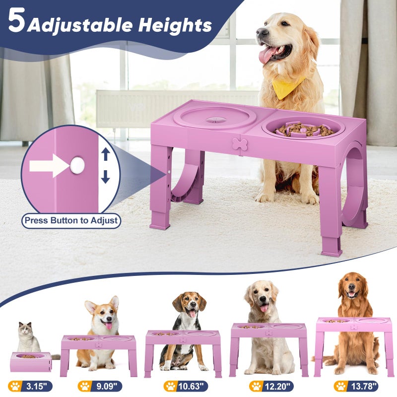 XIAZ Elevated Dog Bowls Large Breed Raised Dogs Bowl Stand Large/Medium Sized Dog Slow Feeder Dogs Bowls Food Water Stands 5 Heights Adjustable 9/11/12/14in Pet Feeder Dish Station - Image 2