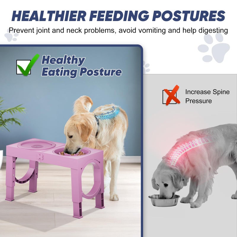 XIAZ Elevated Dog Bowls Large Breed Raised Dogs Bowl Stand Large/Medium Sized Dog Slow Feeder Dogs Bowls Food Water Stands 5 Heights Adjustable 9/11/12/14in Pet Feeder Dish Station - Image 3
