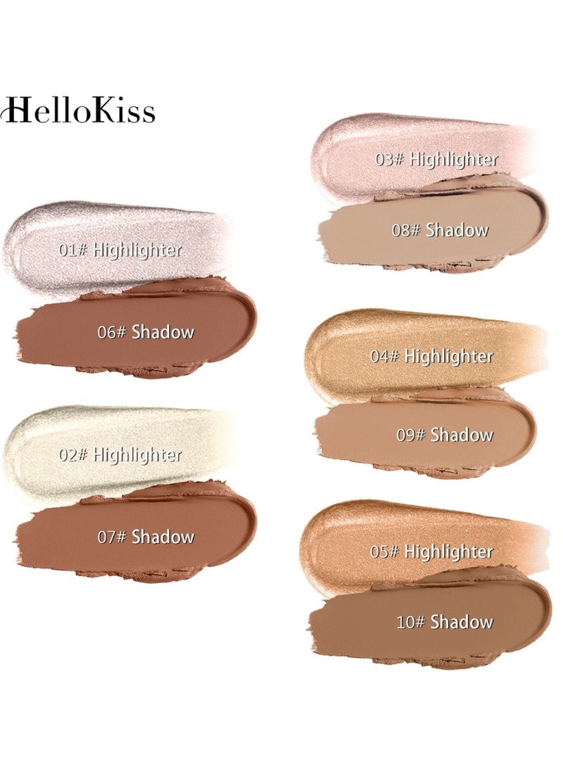 HelloKiss Shimmer Stick Makeup Highlighter Shimmer Cream Powder Lasting Glow Finish Foundation Stick Highlighter and Bronzer Pen Face Brightens and Shades Pencil Face Series Highlighter Contour Stick 05  - Image 2