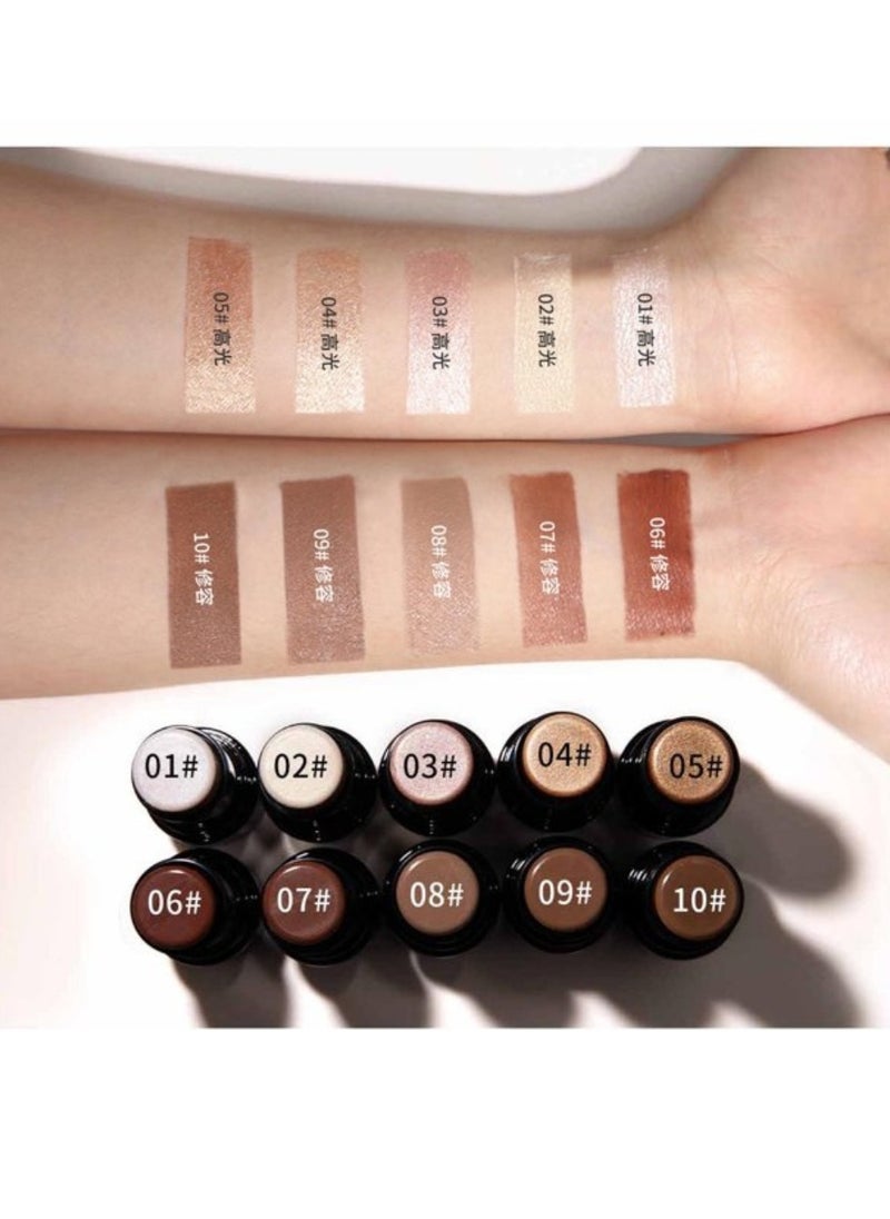 HelloKiss Shimmer Stick Makeup Highlighter Shimmer Cream Powder Lasting Glow Finish Foundation Stick Highlighter and Bronzer Pen Face Brightens and Shades Pencil Face Series Highlighter Contour Stick 05  - Image 5