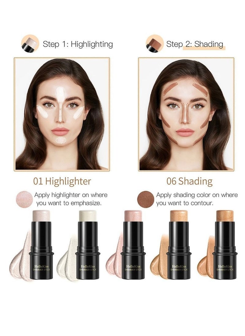HelloKiss Shimmer Stick Makeup Highlighter Shimmer Cream Powder Lasting Glow Finish Foundation Stick Highlighter and Bronzer Pen Face Brightens and Shades Pencil Face Series Highlighter Contour Stick 05  - Image 4