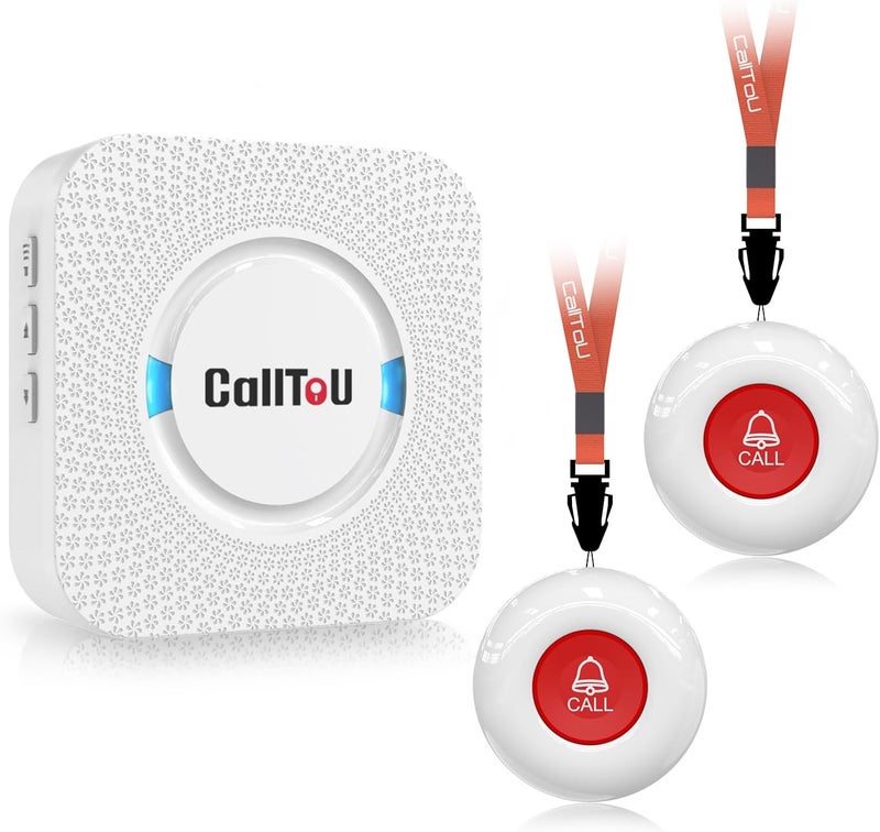 CallToU Elderly Monitoring Call Button Wireless Caregiver Pager Smart Senior System with Light Personal Buzzer Alarm 2 Portable Transmitters 1 Plugin Receiver - Image 1