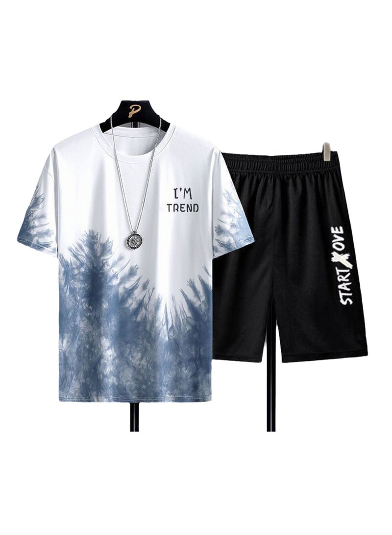 Trendy printed short-sleeved T-shirt summer new men's casual suit shorts short-sleeved T-shirt two-piece set  - Image 1