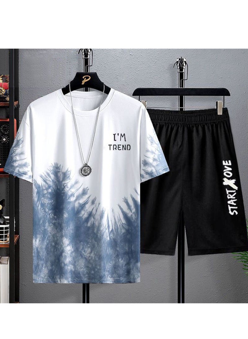 Trendy printed short-sleeved T-shirt summer new men's casual suit shorts short-sleeved T-shirt two-piece set  - Image 2