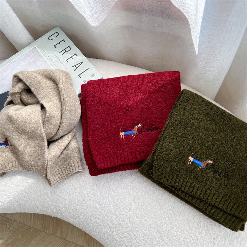 Embroidered Dog Cashmere Children'S Scarf New Thick Winter Girls Boys Scarf Knitted Warm Wool Scarf Tide - Image 4