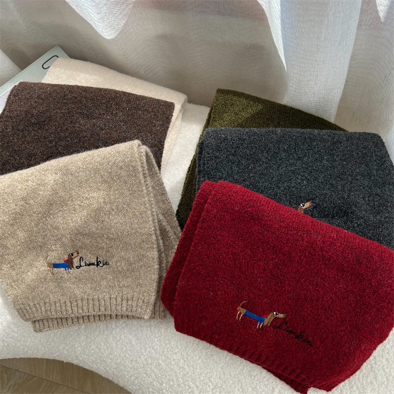 Embroidered Dog Cashmere Children'S Scarf New Thick Winter Girls Boys Scarf Knitted Warm Wool Scarf Tide - Image 2