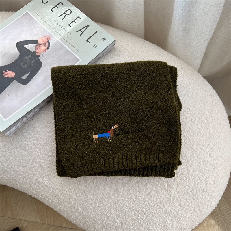 Embroidered Dog Cashmere Children'S Scarf New Thick Winter Girls Boys Scarf Knitted Warm Wool Scarf Tide - Image 1
