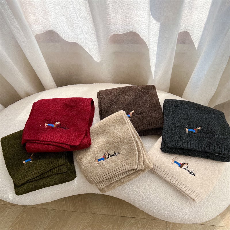 Embroidered Dog Cashmere Children'S Scarf New Thick Winter Girls Boys Scarf Knitted Warm Wool Scarf Tide - Image 3