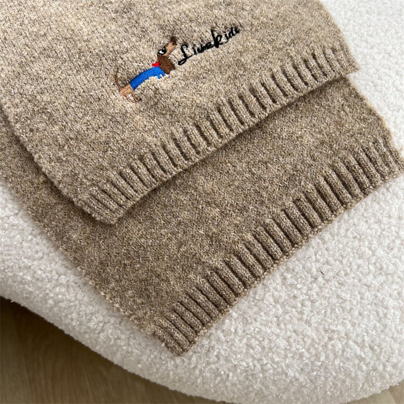 Embroidered Dog Cashmere Children'S Scarf New Thick Winter Girls Boys Scarf Knitted Warm Wool Scarf Tide - Image 5