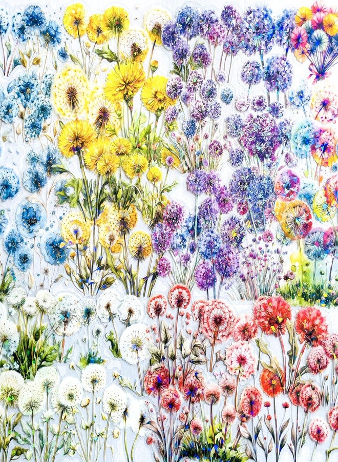 YOKSAS 60-Piece Holographic Dandelion Scrapbook Stickers – Colorful Iridescent Effect Decorative Floral Botanical Stickers for Journaling, Art Projects, Card Making, Planners, Gift Wrapping - Image 1