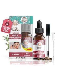 GuruNanda GuruNanda Natural Castor Oil Eyelash Enhance Serum with Rosemary Oil - Brush Applicator & 5 Pipettes, Helps Natural Hair Growth for Eyebrows & Beards, 2 Fl Oz 