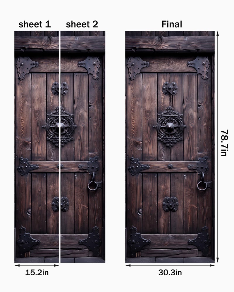 FLFK Door Mural Decal - Door Sticker Peel and Stick, Removable Self-Adhesive Wooden Door Wallpaper for Home Decor, 30.3 "W x 78.7 "L, Set of 2 Sheets - Image 2