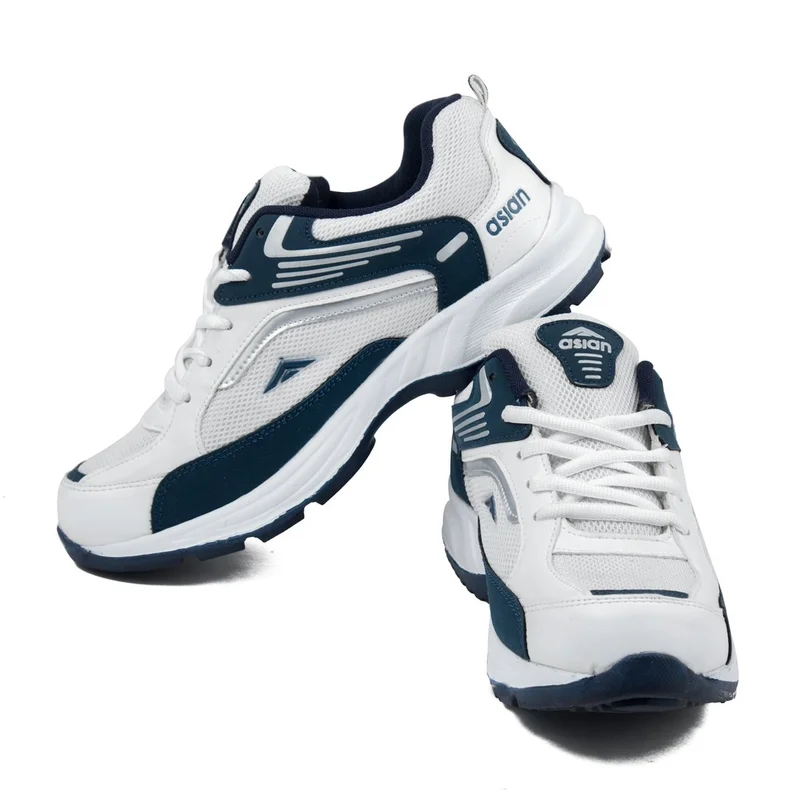 أسيان White Blue Lace Up Running Shoes for Men