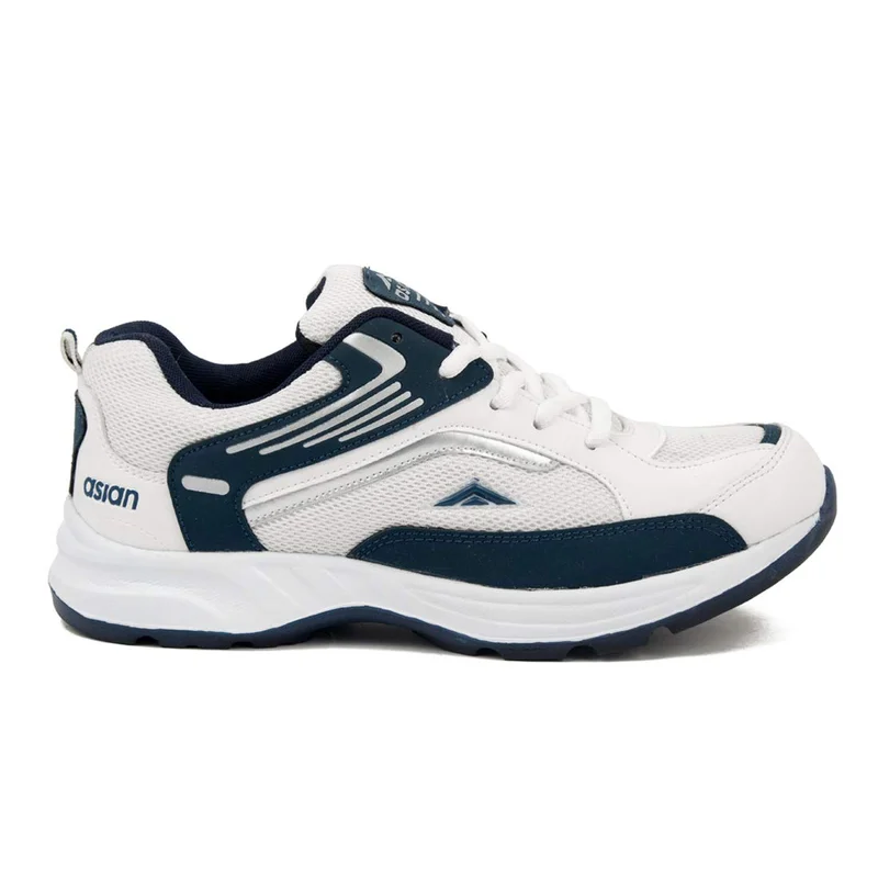 أسيان White Blue Lace Up Running Shoes for Men
