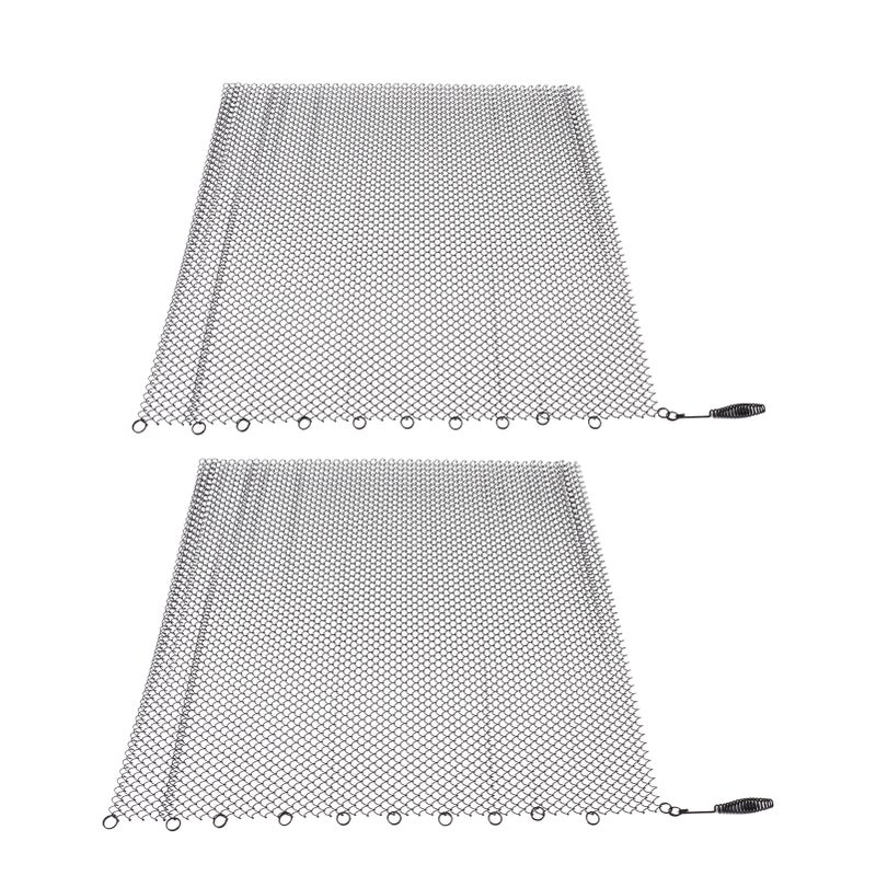 Fireplace Mesh Screen Curtain 2 Wide Panels Hanging Replacement Screens for Home Wood Burning Fireplace Black 24x18in - Image 1