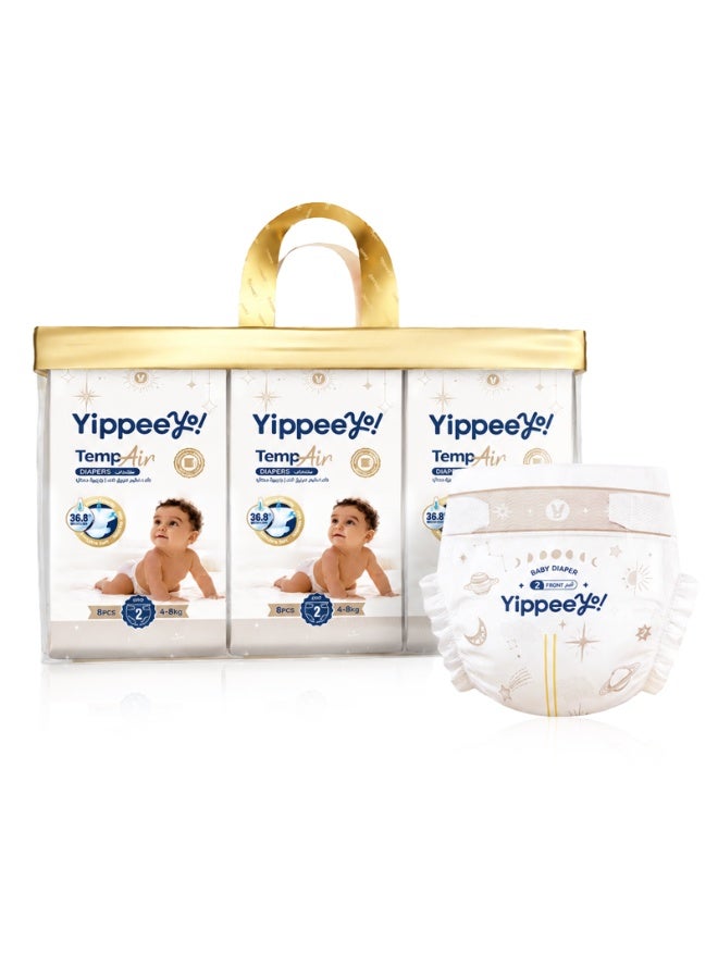 Yippeeyo TempAir Baby Diapers Size 2 (6 Packs of 8 = 48 Total) | Breathable Temperature-Sensing Strip | Overnight Absorbency for Infants 4-8 kg - Image 1