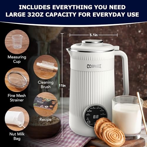 COSPARX 8 in 1 Nut Milk Maker Machine Blender, 32oz Homemade Soy, Almond, Oat, Coconut, Plant Based and Non Dairy Beverages, Nutmilk Maker Machines – with Delay Start and Keep Warm Functions - Image 3