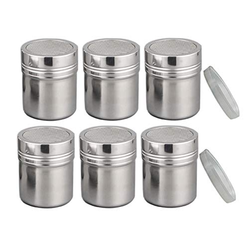 FEOOWV Powder Shaker with Lid,Stainless Steel Fine Mesh Shaker, for Sifter Cocoa,Cinnamon Powder,Icing Sugar,Chocolate Coffee (6 Pcs Small) - Image 1
