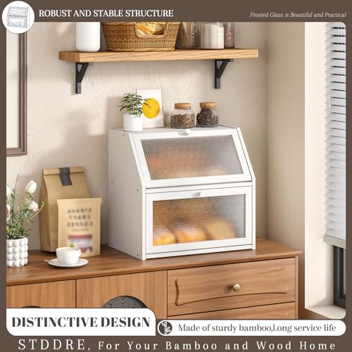 STDDRE Bread Box for Kitchen Countertop Bin Double Layer Bread Box Storage Container Extra Large Capacity with Diamond Pattern Windows (White, Extra Large) - Image 2
