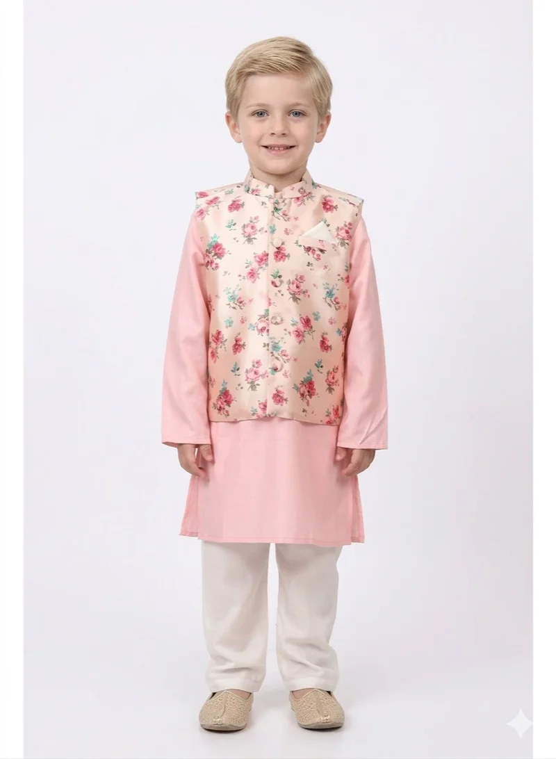 Saka Designs Boys Pink Kurta Set with Waistcoat