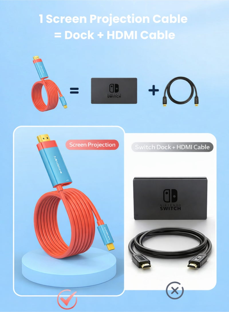 مينديبوريت قاعدة تبديل (Switch Dock) لجهاز نينتندو سويتش وOLED، كابل محول من USB C إلى HDMI، كابل تحويل Type-C إلى HDMI بديل لقاعدة سويتش الأصلية لعرض الشاشة على التلفزيون، محول سويتش محمول - Image 2