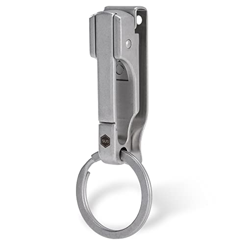 KeyUnity KS02 EDC Belt Keychain Clip Quick Release, Stainless Steel Duty Belt Key Ring Holder for Pants, Jeans, Trousers (Silver) - Image 1