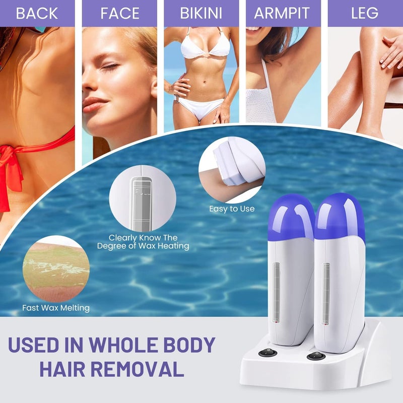 Subay Roll on Wax Warmer Double Cartridges Warmers 110v for Women Men Body Waxing Coarse Hair Removal with Heater Base for Hair, Leg, Face, Armpit, Bikini, Eyebrow, Brazilian - Image 2