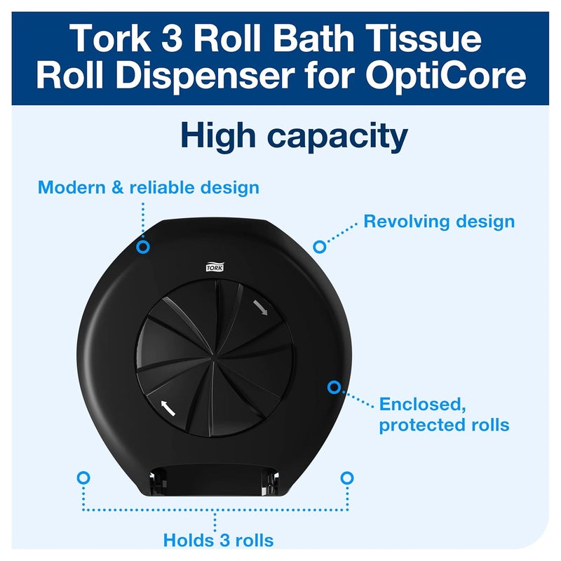 Tork OptiCore 3Roll Toilet Paper Roll Dispenser Black T11 High Capacity 565828 - Image 2