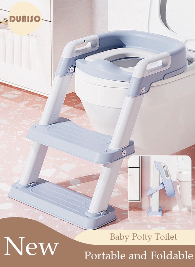 DUNISO مقعد مرحاض للأطفال للتدريب على استخدام المرحاض مع سلم، للأطفال الصغار - مقعد مرحاض آمن ومريح مع وسائد مضادة للانزلاق وسلم قابل للطي للأولاد والبنات - Image 1