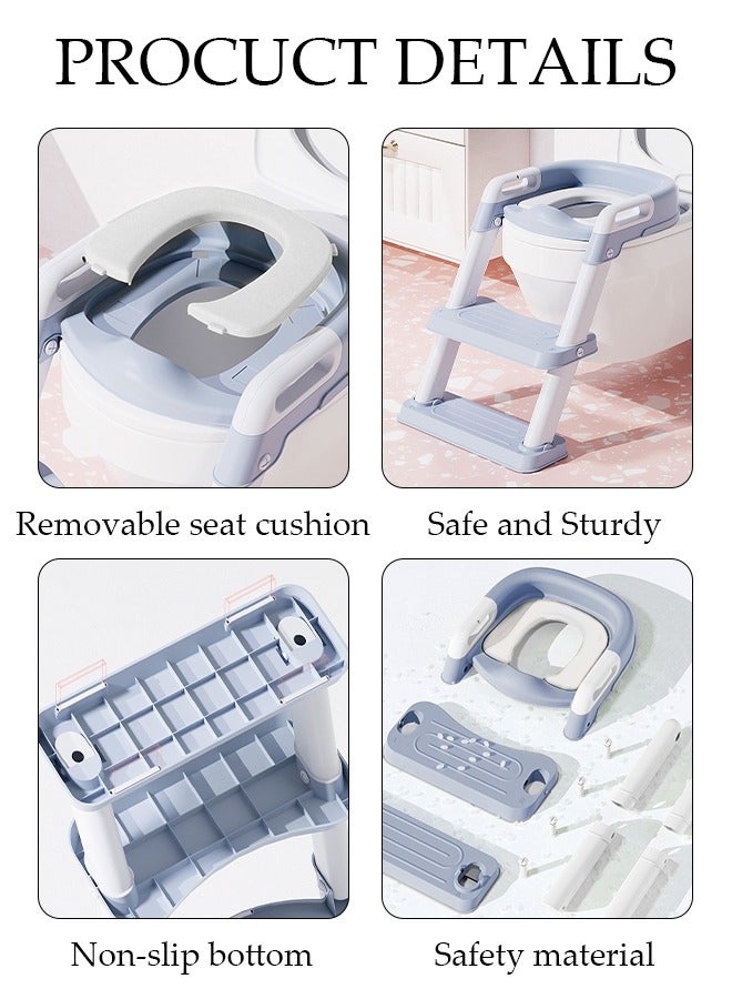 DUNISO مقعد مرحاض للأطفال للتدريب على استخدام المرحاض مع سلم، للأطفال الصغار - مقعد مرحاض آمن ومريح مع وسائد مضادة للانزلاق وسلم قابل للطي للأولاد والبنات - Image 5