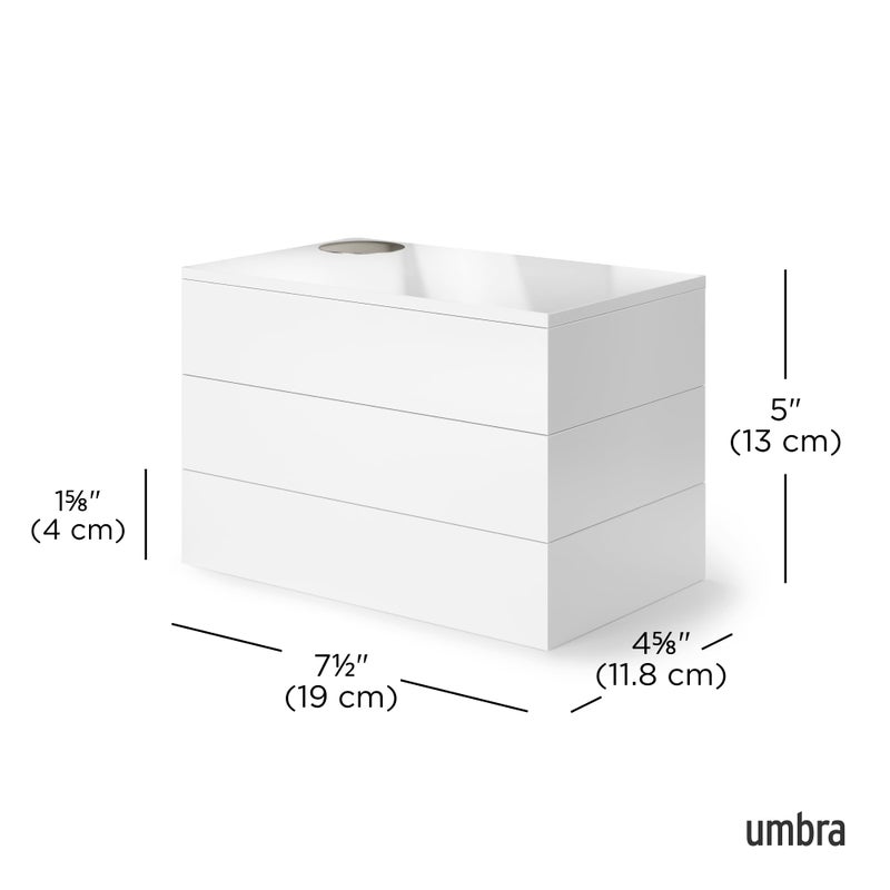 Umbra Spindle Jewlery Box, Stacked Jewelry Box with Three Compartments, High-gloss Finish, White - Image 3