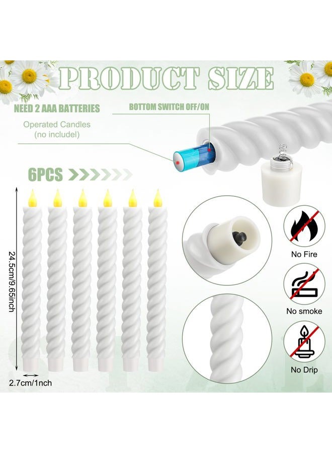 Baquler 6 Pcs White Flameless Taper Candle Twisted LED 9.65 Inch Taper Candles Battery Operated Twisted Candlesticks for Summer Wedding Birthday Home Party Holiday Dinner Fireplace Decor - Image 2