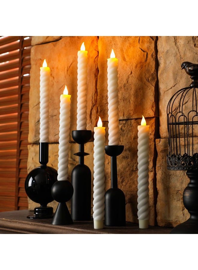 Baquler 6 Pcs White Flameless Taper Candle Twisted LED 9.65 Inch Taper Candles Battery Operated Twisted Candlesticks for Summer Wedding Birthday Home Party Holiday Dinner Fireplace Decor - Image 1