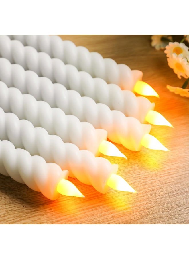Baquler 6 Pcs White Flameless Taper Candle Twisted LED 9.65 Inch Taper Candles Battery Operated Twisted Candlesticks for Summer Wedding Birthday Home Party Holiday Dinner Fireplace Decor - Image 3