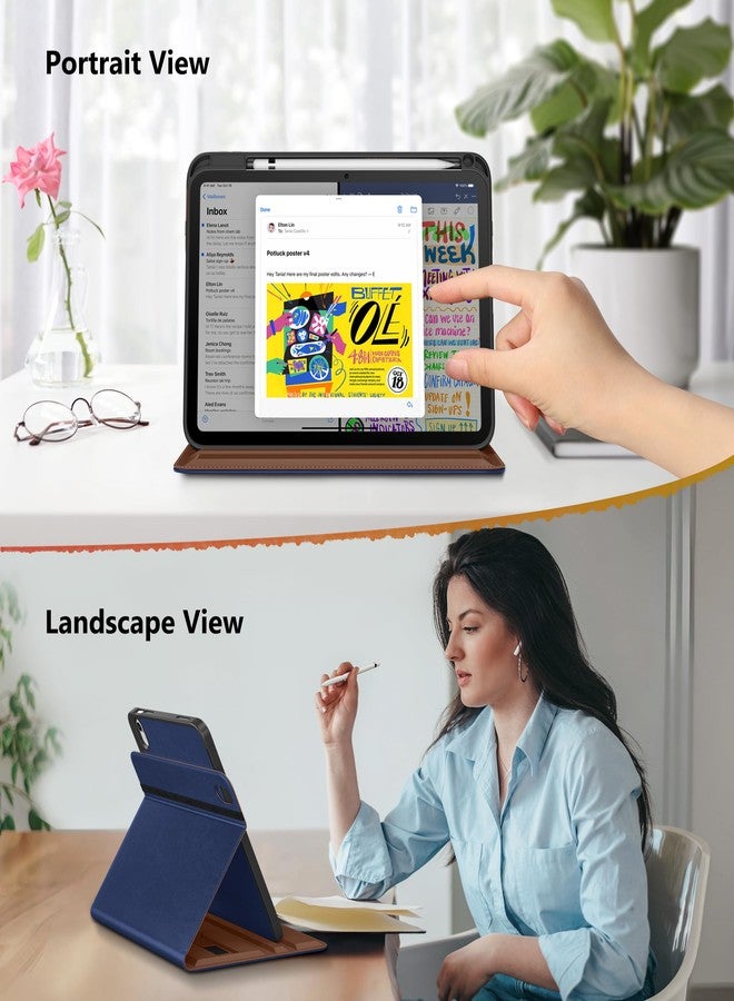 دتو جراب DTTO لجهاز iPad A16، جراب iPad من الجيل الحادي عشر/العاشر (2025/2022)، غطاء جلدي فاخر قابل للدوران 360 درجة مع حامل قلم، أزرق داكن - Image 3