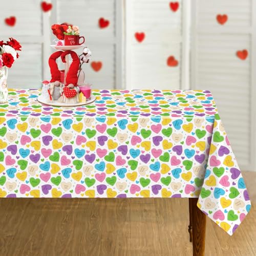 Buxiuer 2 Pack Valentine’s Day Conversation Hearts Tablecloth Plastic Romantic Candy Colored Love Hearts Disposable Table Cover for Wedding Anniversary Party Decorations 54 x108 Inch - Image 3