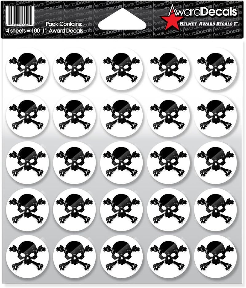 New Skull and Crossbone (Black on White) Sticker Set 1" (100 Decals) The Original Premium 20mil Thick Helmet Decals Made in The USA Since 1976